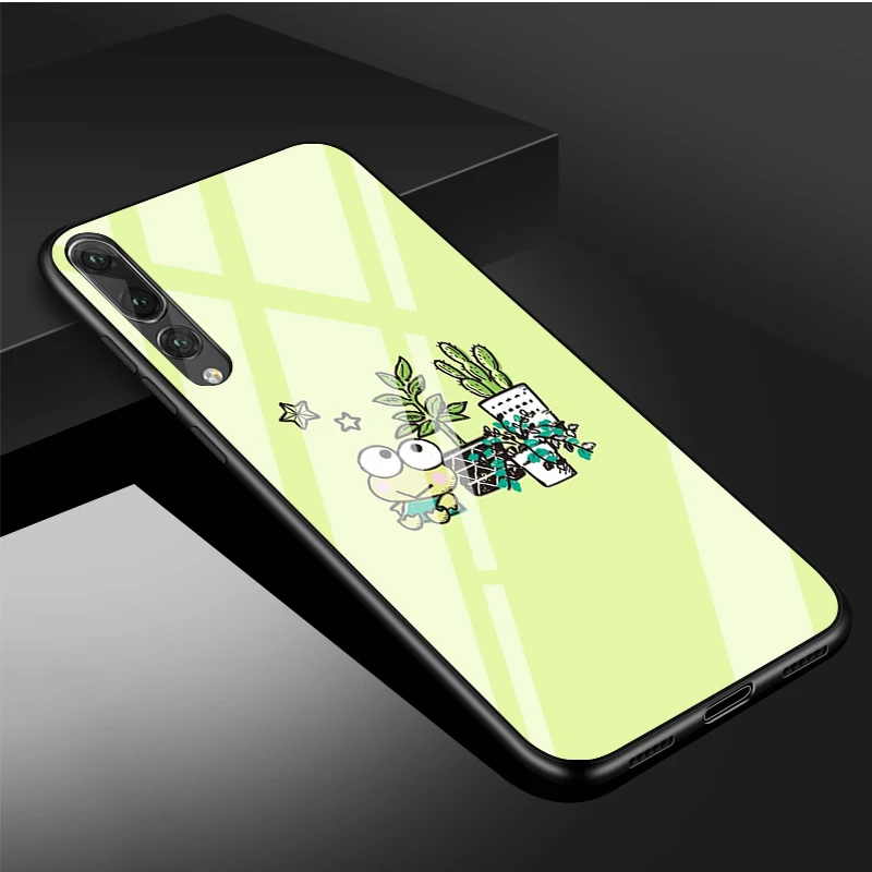pu case for huawei Dễ Thương Ếch Xanh Keroppi DIY Cao Cấp Kính Cường Lực Điện Thoại Ốp Lưng Cho Huawei P20 P30 P40 Lite PRO Giao Phối 20 30 lite Pro Vỏ cute phone cases huawei Cases For Huawei
