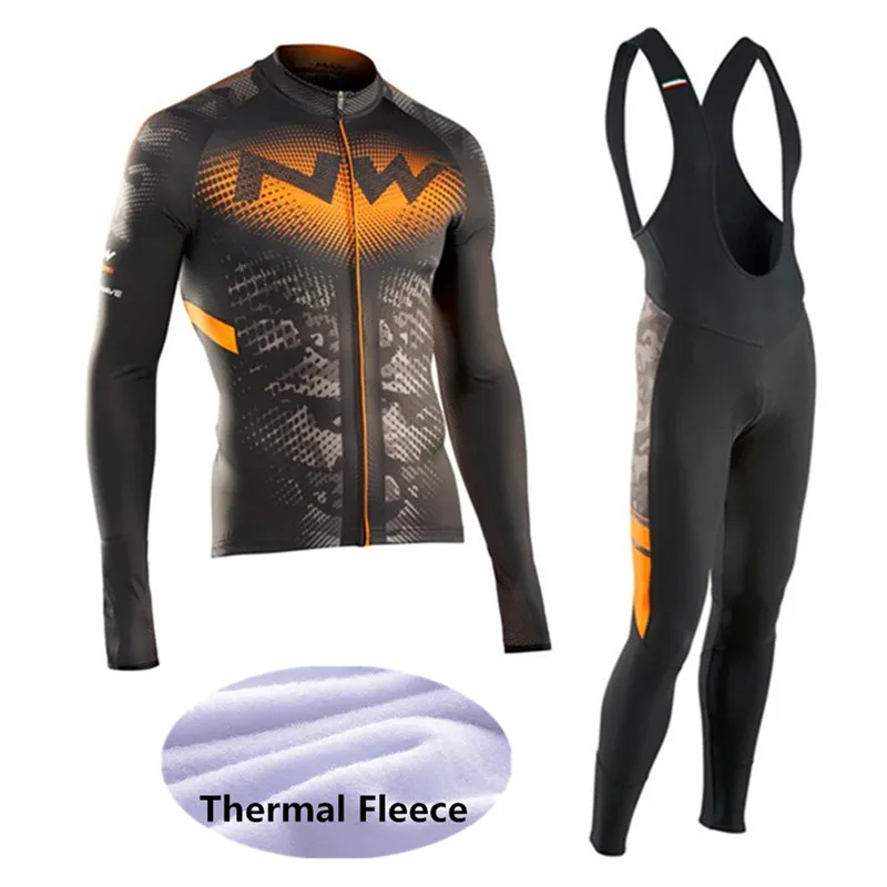 

2019 Team NW Winter Thermal Fleece Cycling Clothes Men Long Sleeve Jersey Suit Outdoor Riding Bike MTB Clothing Bib Pants Set