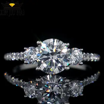 

Similar To Moissanite Ring Female 2 Carats Three Stone Trendy White Cubic Zirconia Rings For Women Bridal Silver colors Jewelry