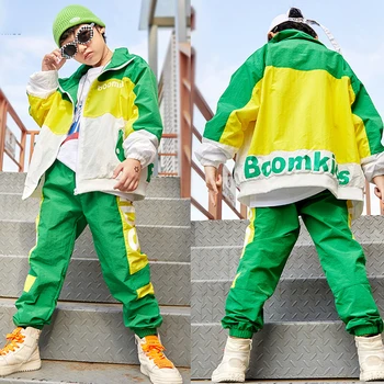 

Children Hip Hop Dance Costume Kids Green Jacket Pants Sets Street Jazz Performance Show Wear Ballroom Dancing Clothes SL1962