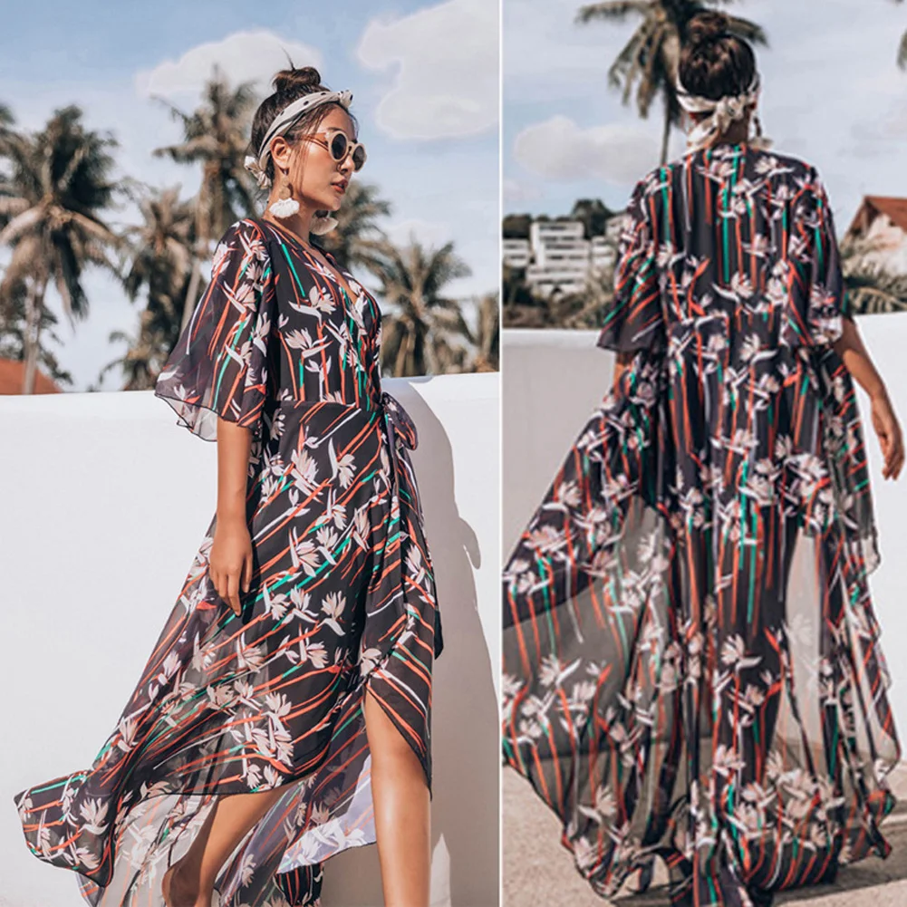 Новая мода для женщин Boho шифон кимоно рубашка кардиган длинный пляжный чехол Топ Платье Повседневная Блузка
