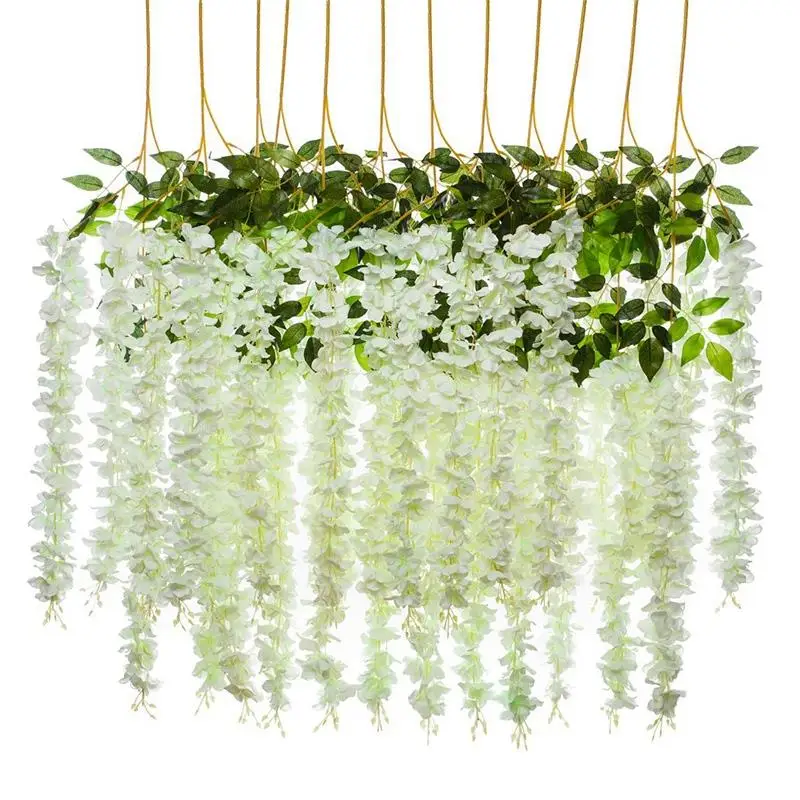 24 Sticks Single Branch About 109Cm Artificial Wisteria Vine Lata Fake Wisteria Hanging Wreath Silk Long Hanging Bush