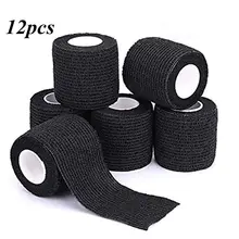 12pcs black color self-adherent cohesive tape strong sports tape wrist self-adhesive bandage roll for tattoo cover accessories