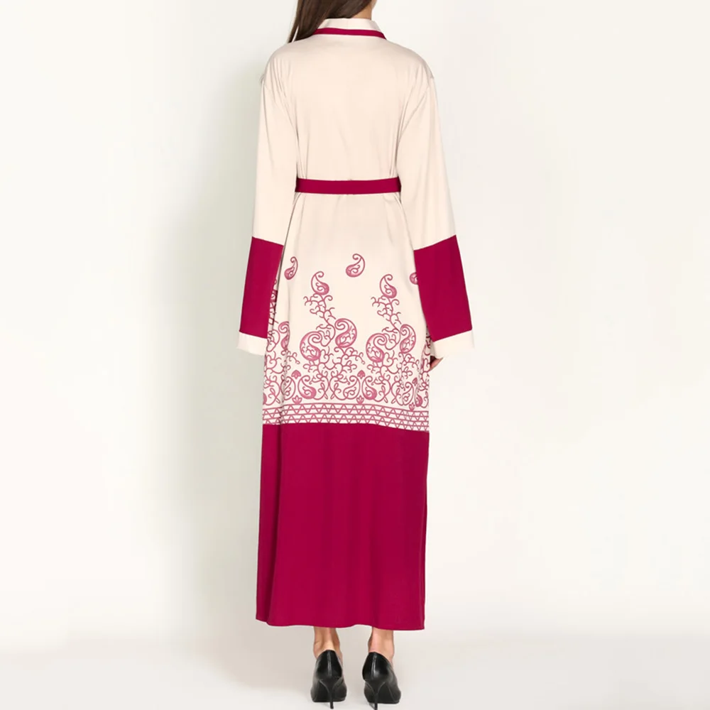 Abaya Jilbab Muslim Maxi Dress Print Red Cardigan Plus Size Kaftan Long Dress Vintage Fashion Islamic Clothings Long Robe 2XL