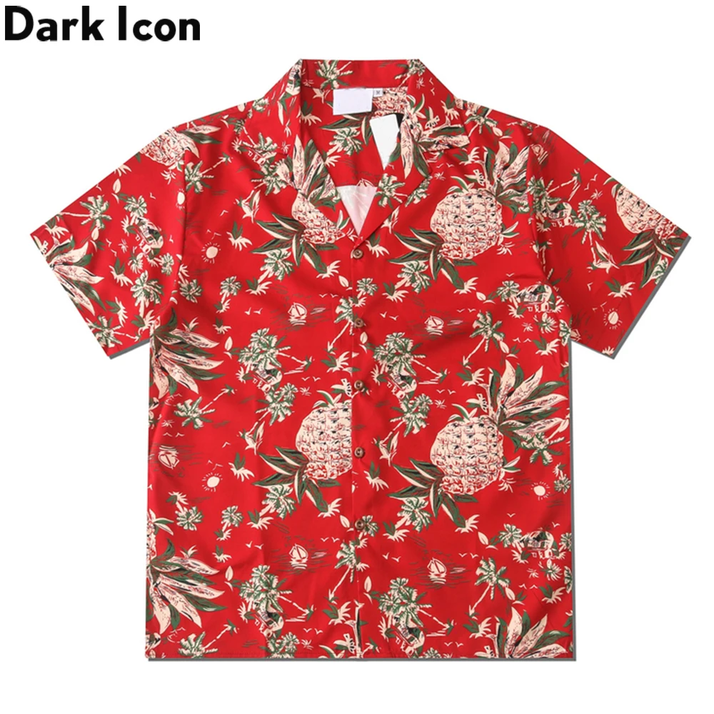 Dark-Icon-Red-Hawaiian-Shirt-Men-Cube-Collar-Vintage-Street-Shirt ...