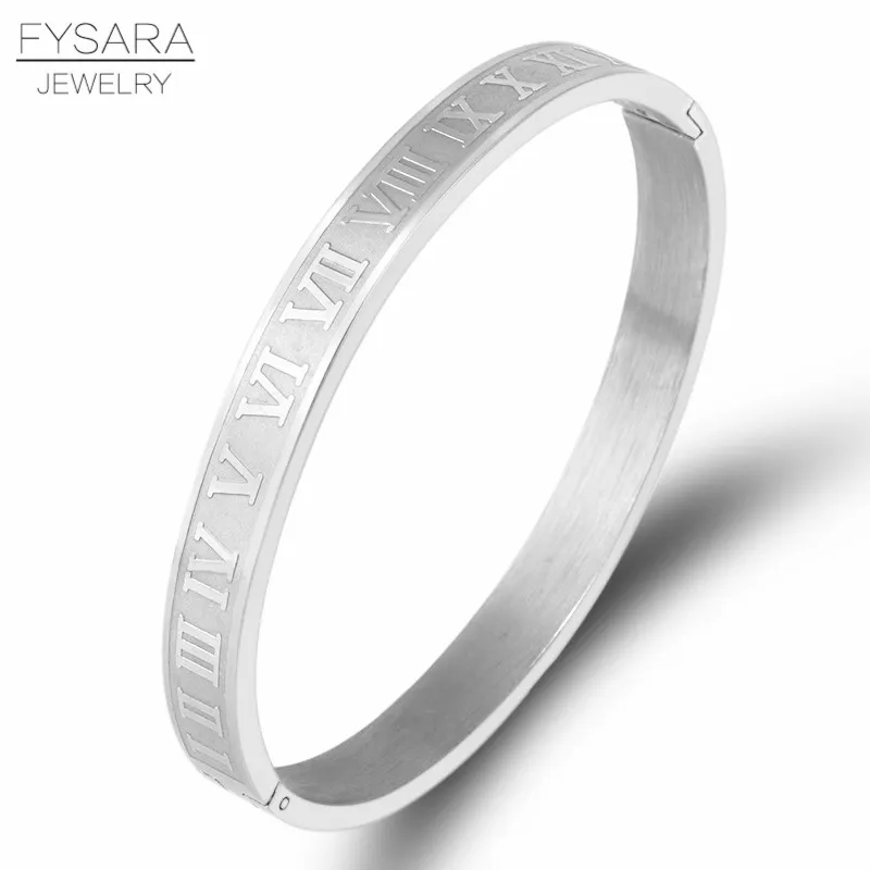 Stainless Steel Rose Gold Color Couple Bracelet Roman Numeral Lover Cuff