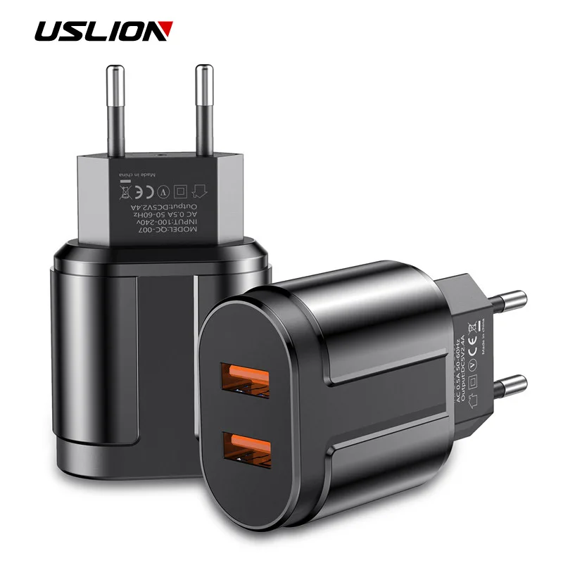 USLION Dual USB зарядное устройство для телефона зарядное устройство 5 В 2.4A ЕС США вилка путешествия настенное зарядное устройство адаптер Зарядка для iPhone samsung huawei Xiaomi