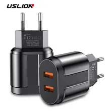 USLION Dual USB зарядное устройство для телефона зарядное устройство 5 В 2.4A ЕС США вилка путешествия настенное зарядное устройство адаптер Зарядка для iPhone samsung huawei Xiaomi