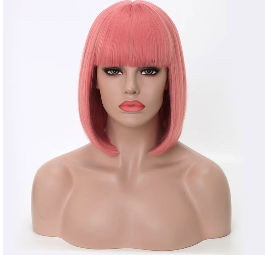 FREEWOMAN красный короткий боб парик с челкой наращивание волос прямой синтетический