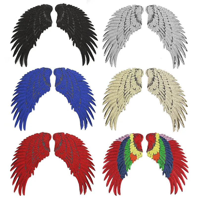 

1 Pair 6 styles Wings Patches Gold Sliver Sequined Patch Sew On Iron On Clothes Patch 3D Feather Applique DIY Stickers Wedding