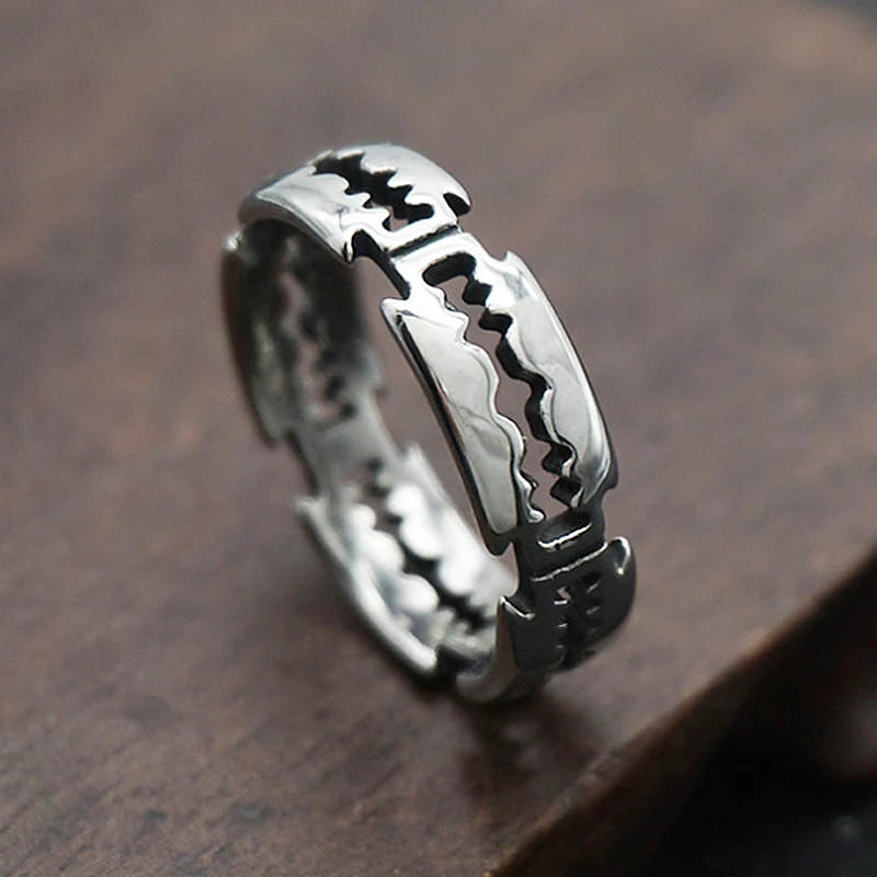 Bague à breloques en acier inoxydable pour hommes et femmes, Hip Hop Bladed Ring, Black Silver Document Ring, Punk Rock Fashion, Couple Amoureux