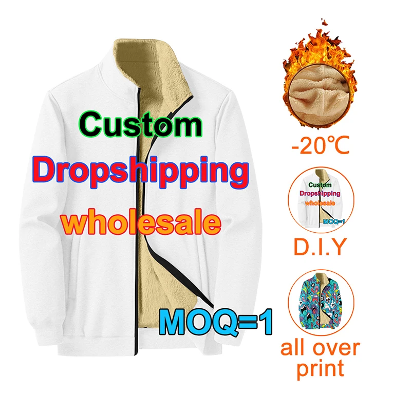 

Fashion 3D Printed Customized Oversized Fleece Warming DIY Women's Winter Stand Collar Jacket Top Dropshipping Wholesale Clothes