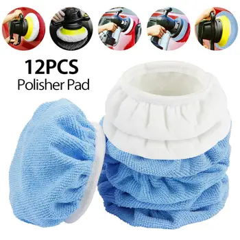 

12pcs 5-6" Car Polisher Auto Bonnet Soft Wool Polishing Waxing Buffing Pad Cover Washing Tool Polishing Pad