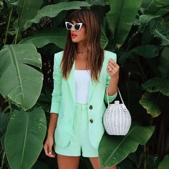 

2019 Autumn Women Wear New Long Sleeve Slim Small Suit High Waist Shorts Casual Suit