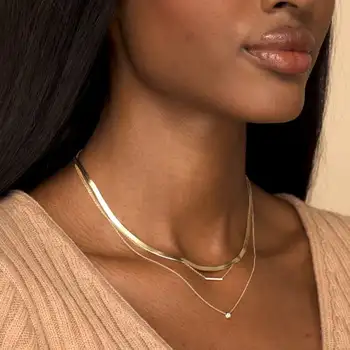 

2020 Trend Punk Multi Layered Flat Blade Snake Link Chain Choker Necklace Simple Gold Color Collar Necklaces for Women Jewelry