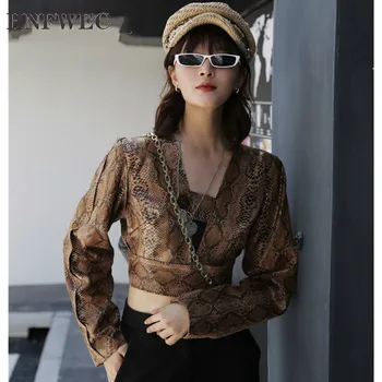 

Snakeskin Print Cropped Jacket Women V Neck Leather Jacket Cropped Coat Long Sleeve Ladies Fashion Jacket Clothing P002