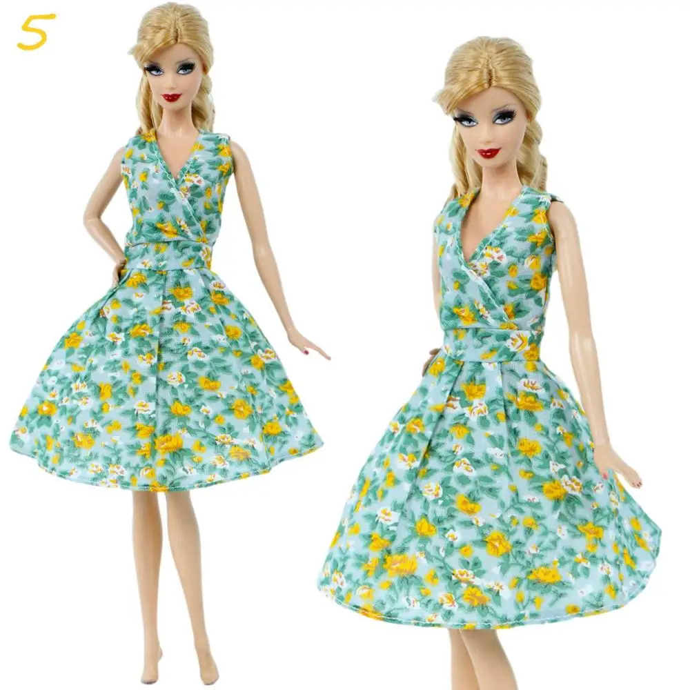 1 комплект, элегантное платье без рукавов с цветочным рисунком, юбка с цветами, вечерние платья для свиданий, аксессуары для кукольного домика, Одежда для куклы Барби, детские игрушки - Цвет: 5
