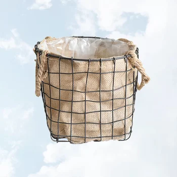 

1pc European Style Vintage Iron Art Linen Flower Pot Planter Bonsai Flower Container Flower Storage Bin for Indoor and Outdoor (