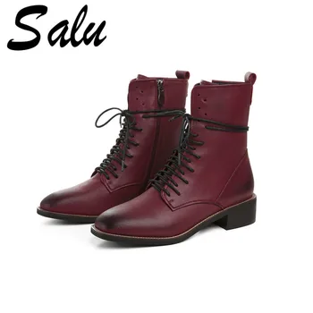 

Salu Genuine Leather Lace Up High Heels Boots Women Ladies Ankle Boots for Women Sring Autumn Winter Shoes Woman Size 40