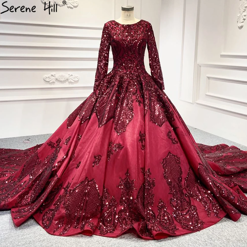 Serene Hill-vestidos de musulmanes, color vino tinto, satén con lentejuelas, cordones, de a medida, 2021 - AliExpress y eventos