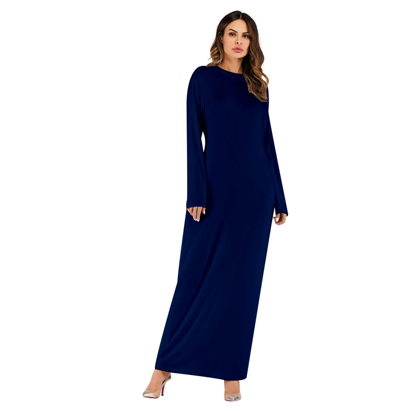 7 видов цветов с длинным рукавом Абаи изделий Имитация Кристалл для Для женщин мусульманское платье одноцветное, из модала, накидка, Восточный Халат арабских традиционные исламские Костюмы S-2XL - Цвет: Blue