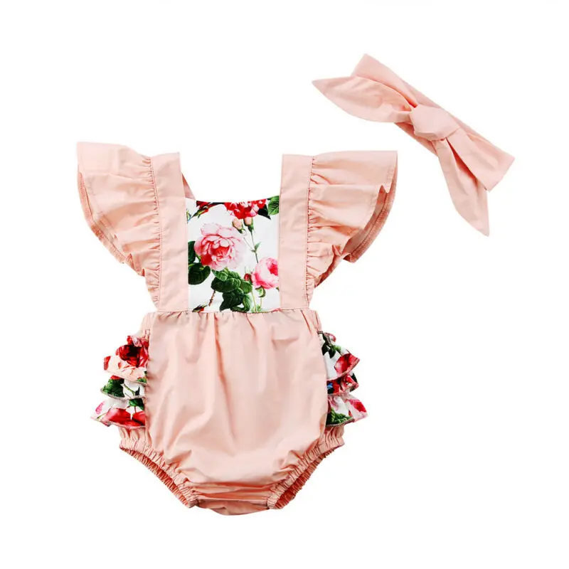 Free shipping Fashion Kids Baby Girls Floral Romper Bodysuit Jumpsuit Headband Outfits | Детская одежда и обувь