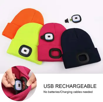 D2 LED Beanie Headlamp Hat with Light for Kids Unisex USB Rechargeable Light Up Hat Adjustable