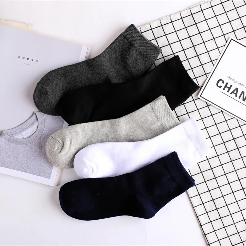 

High Quality Casual Men's Business Socks For Men Cotton Sneaker Socks Quick Drying Black White Long Sock 5 Pairs Big Size