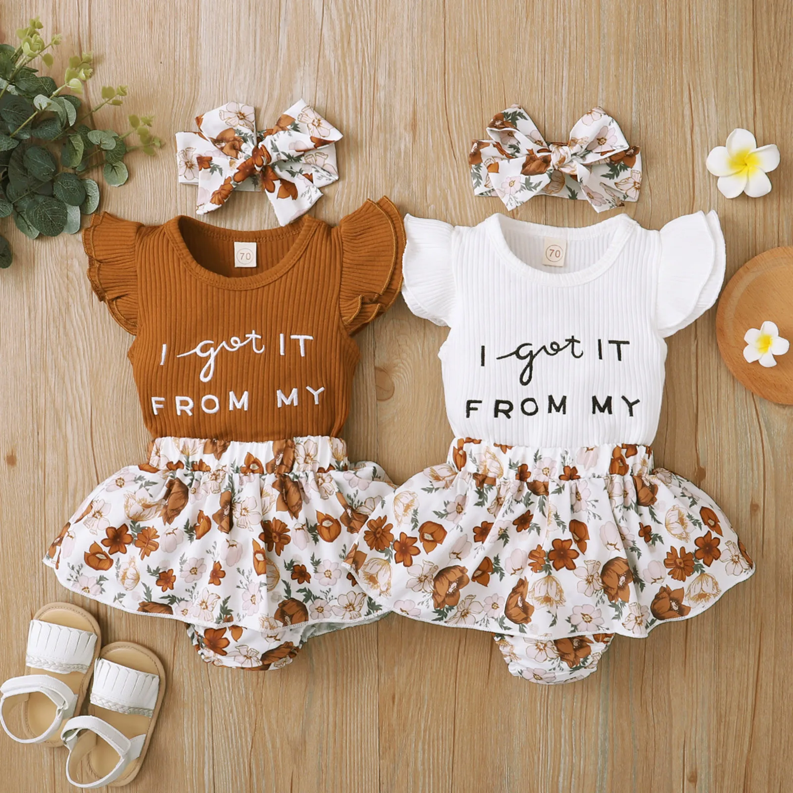 Newborn Baby Girl Ruffles Letter Print Bodysuit Romper+Dot Shorts Outfits Lovely 