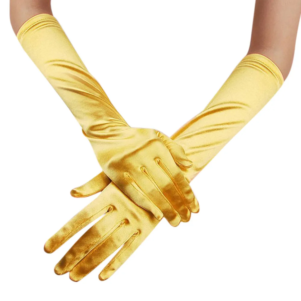 Женские вечерние перчатки для выпускного атласные длинные перчатки опера вечерние женские модные сексуальный однотонный женские перчатки modis eldiven luva - Color: Yellow