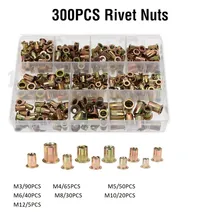 

300 Pcs Rivet Nut Insert Nutsert Cap Zinc Plated Carbon Steel Knurled Nuts Nutsert Flat Head Threaded M3 M4 M5 M6 M8 M10 M12