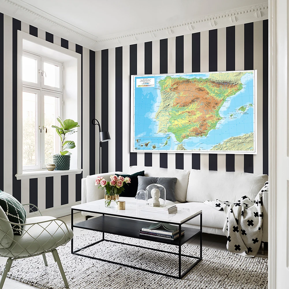 225*150 Cm The Spain Topographic Map In Spanish Non-woven Canvas Painting Large Poster Wall Home Decoration School Supplies