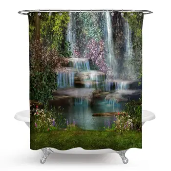 

Magical Forest Tree Shower Curtain, Magic Fairytale Woodland Forest Tree Montain Polyester Shower Curtain Set with Hooks for
