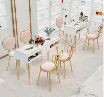 

Manicure table and chair set combination Nordic online celebrity single double double manicure table special ins baking white