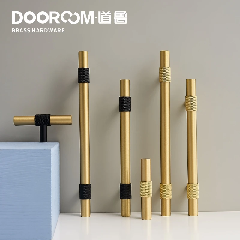 Латунные мебельные ручки Dooroom современные накатанные черные и золотые для шкафа