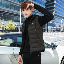 Пуховый хлопковый жилет, мужской осенний и зимний толстый жилет с капюшоном, повседневное Мужское пальто в Корейском стиле, трендовая Красивая жилетка, жилет