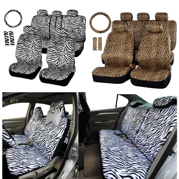 

Luxury Short Plush Leopard White Zebra Print Car Seat Cover Universal Seat Belt Pads Steering Wheel Car Seat Cover Shoulder Pad