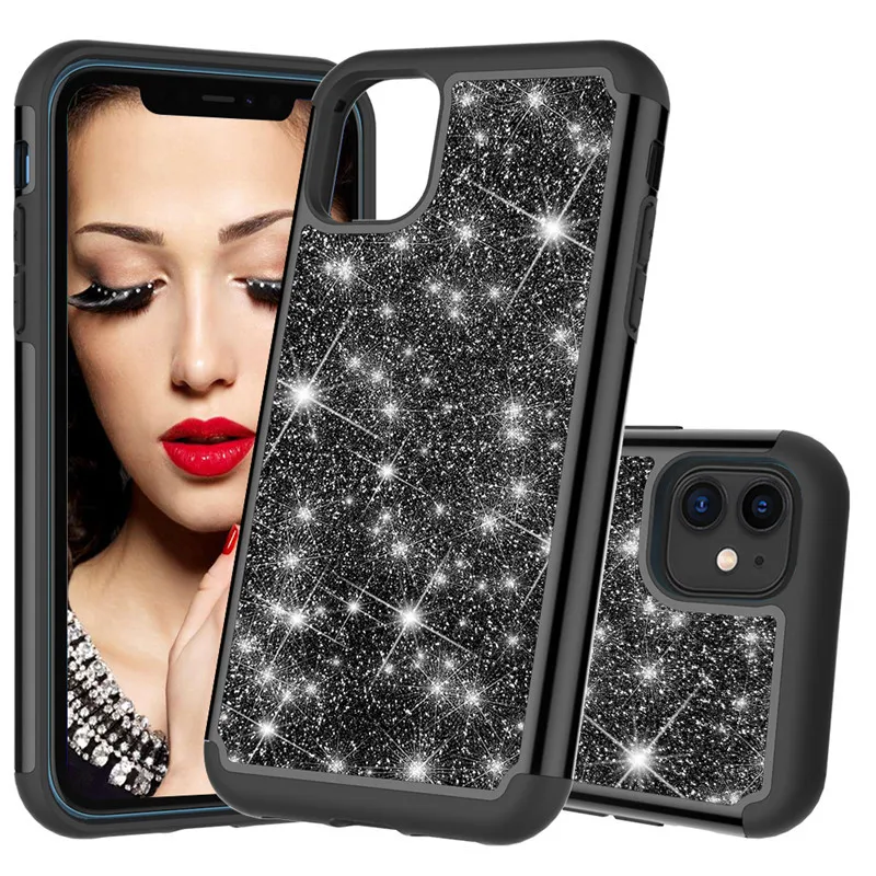 PC silicon 2 в 1 чехол Bling Jewelled антидетонационный задняя крышка окрашенная кожа для iphone