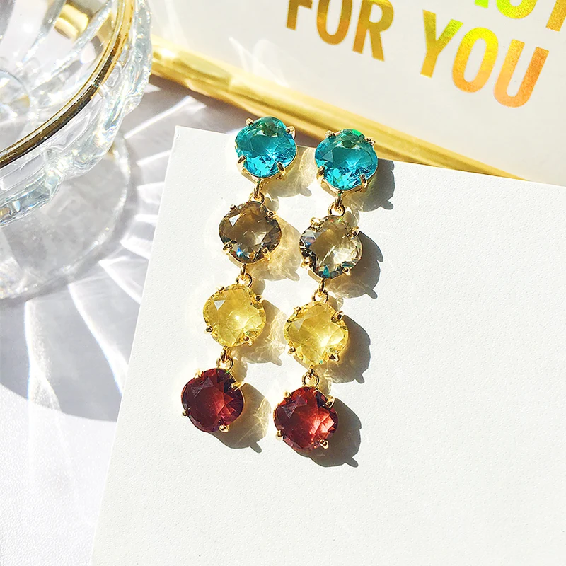 

Classic Crystal Water Drop Women Dangle Earrings Personality Long Color Retro Eardrop Bohemian Drop Earrings Jewelry Earrings