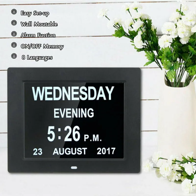 

8-inch Digital Calendar Day Clock Large Letter LED Alarm Multifunction Clock LBShipping