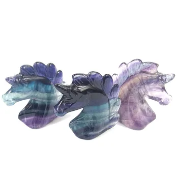 

1pc 2 inch Natural Colourful Fluorite Quartz Carving Craft Polished Small Crystal Carved Unicorn