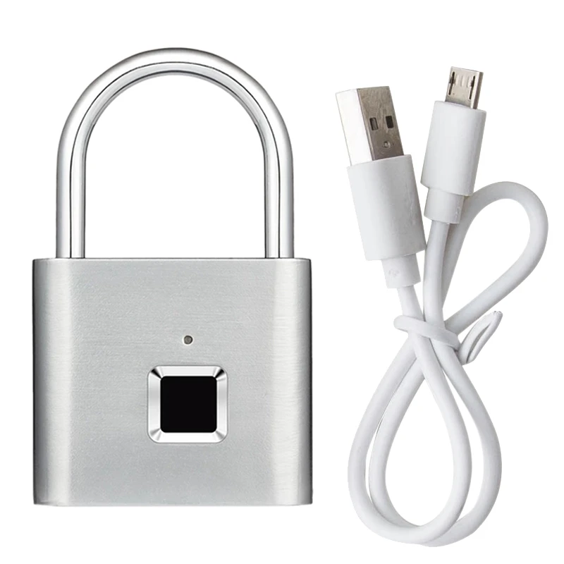 

Security Intelligent USB Rechargeable Door Lock Fingerprint Padlock Quick Unlock Fingerprint Lock Silver