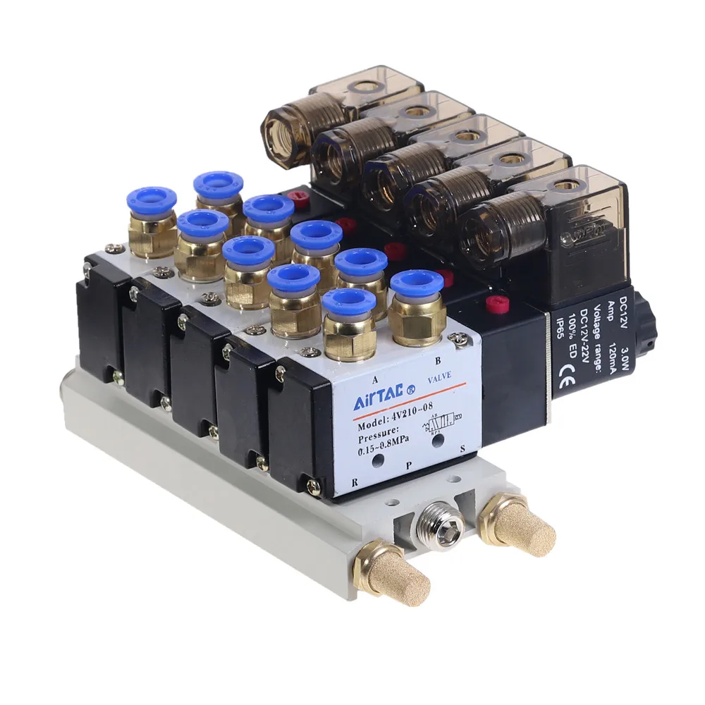 1pcs 5 Way Pneumatic Combination 4V210-08 12V 24V 110V 220V 2 Position Single Head Pneumatic Solenoid Valve w Base