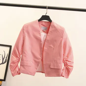 

New Women's blazer Women's Nine-point Sleeve Pure Color Puff Sleeve Short Slim Fit blazers women Buttonless femme coat