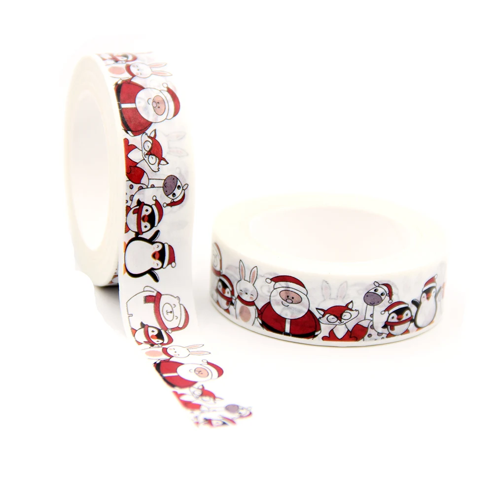 

2021 NEW 1PC 15mm x 10m Christmas Santa Claus Snowman Penguin Washi Tape Scrapbook Paper Masking Adhesive Christmas Washi Tape