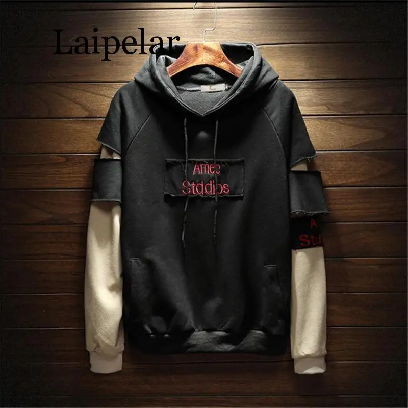 

Laipelar 2019 New Men Hoodies Sweatshirts Loose Large Size Men's Hooded Shirt Mens Fashion Brand Cuff Stitching Men Hoodies Lett