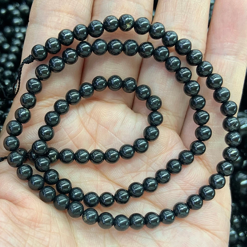 4-16mm Natural Russia Shungite Stone 15'' Round DIY Healing Loose Beads For Jewelry Making Women Men Beads Bracelet Necklace