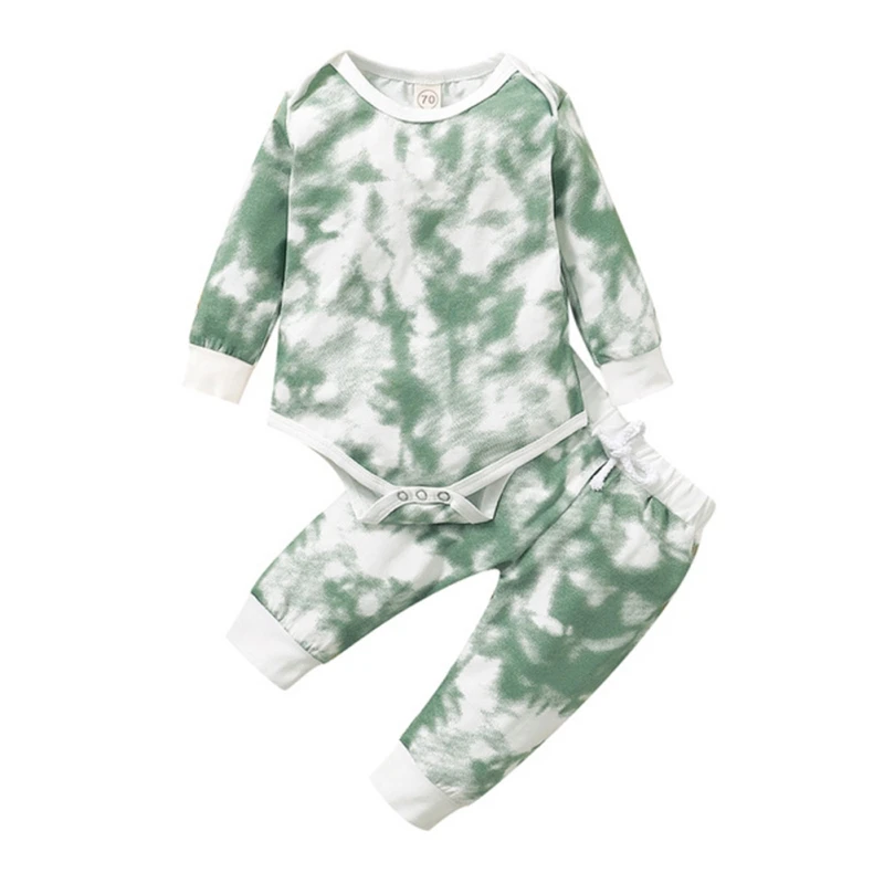 

Newborn Baby Girl Boy Tie-dye Print Outfits Infant Long Sleeve Round Neck Romper+Drawstring Trousers Spring Autumn Cloting Set