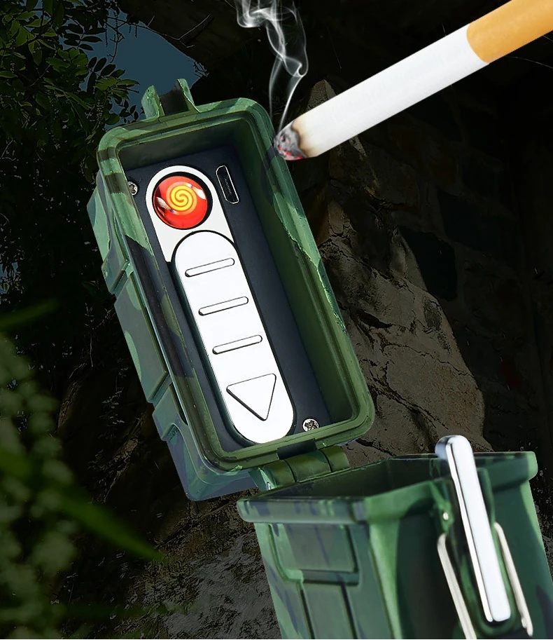 Waterproof USB Lighter New Cigarette Case Lighter Cigar Box Holder Windproof Gas Lighter Refillable Fire Butane Jet Hole