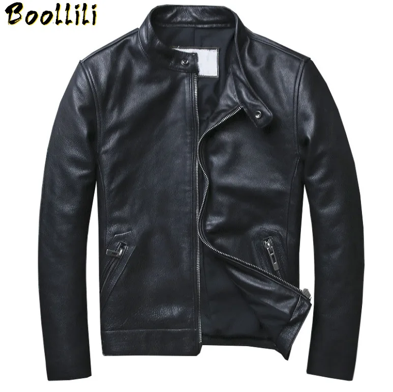 

Boollili Genuine Leather Jacket Men Cowhide Locomotive Motorcycle Jacket Man Spring Short Real Cow Leather Coats Men